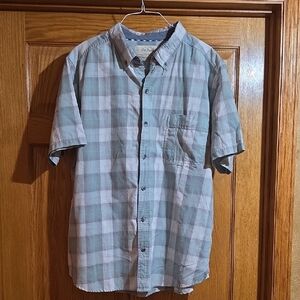 Men's Short-Sleeve Plaid Button-Down Shirt - Light Green/Gray Size XXL